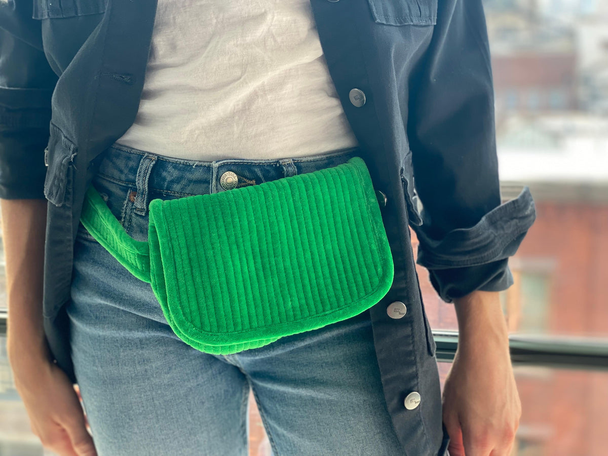 Quilted Velvet Adjustable Belt Bag - Electric Green - Quilted Koala