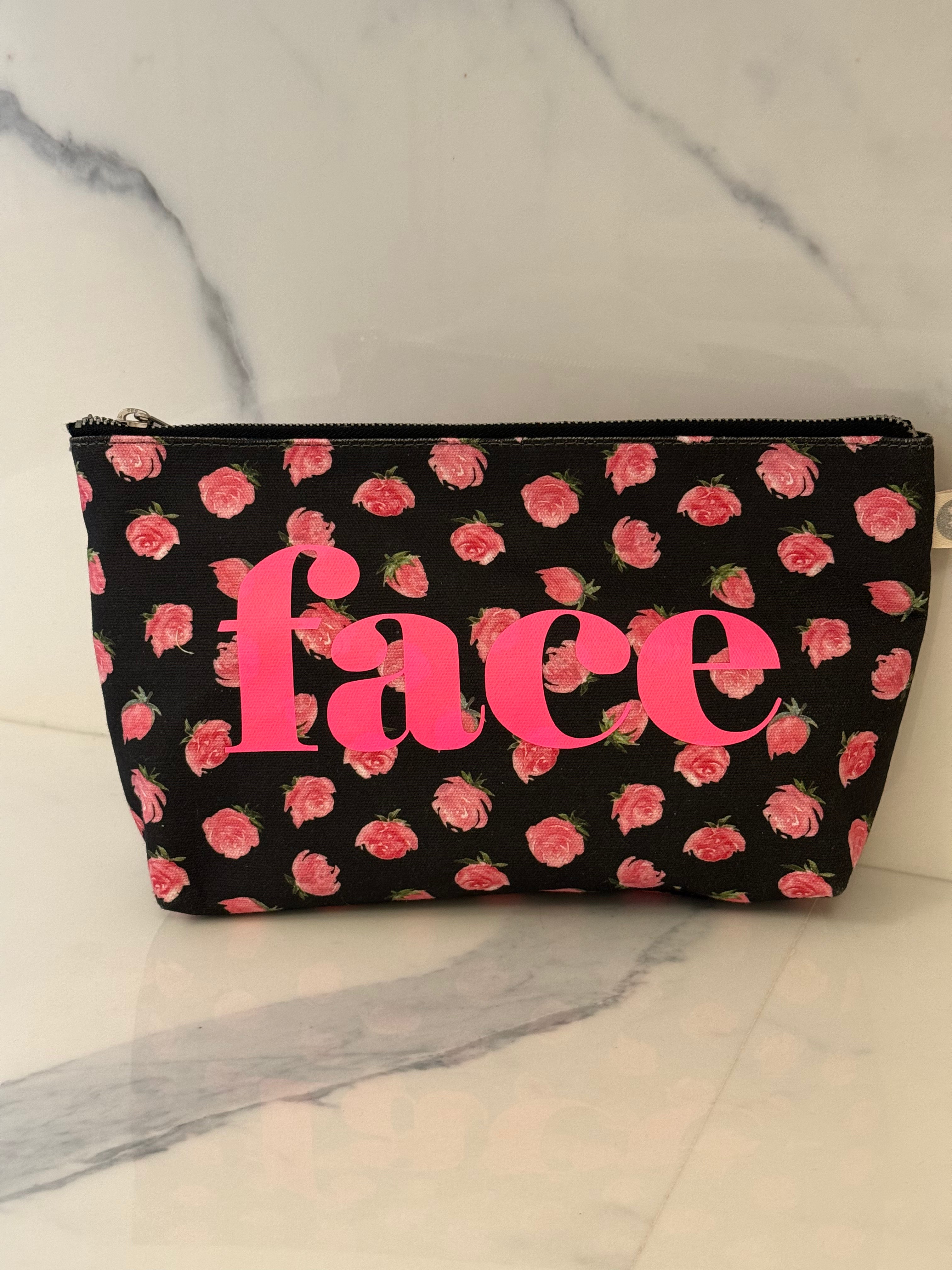Black Floral Large Makeup Bag - FACE LAST ONE! - Quilted Koala
