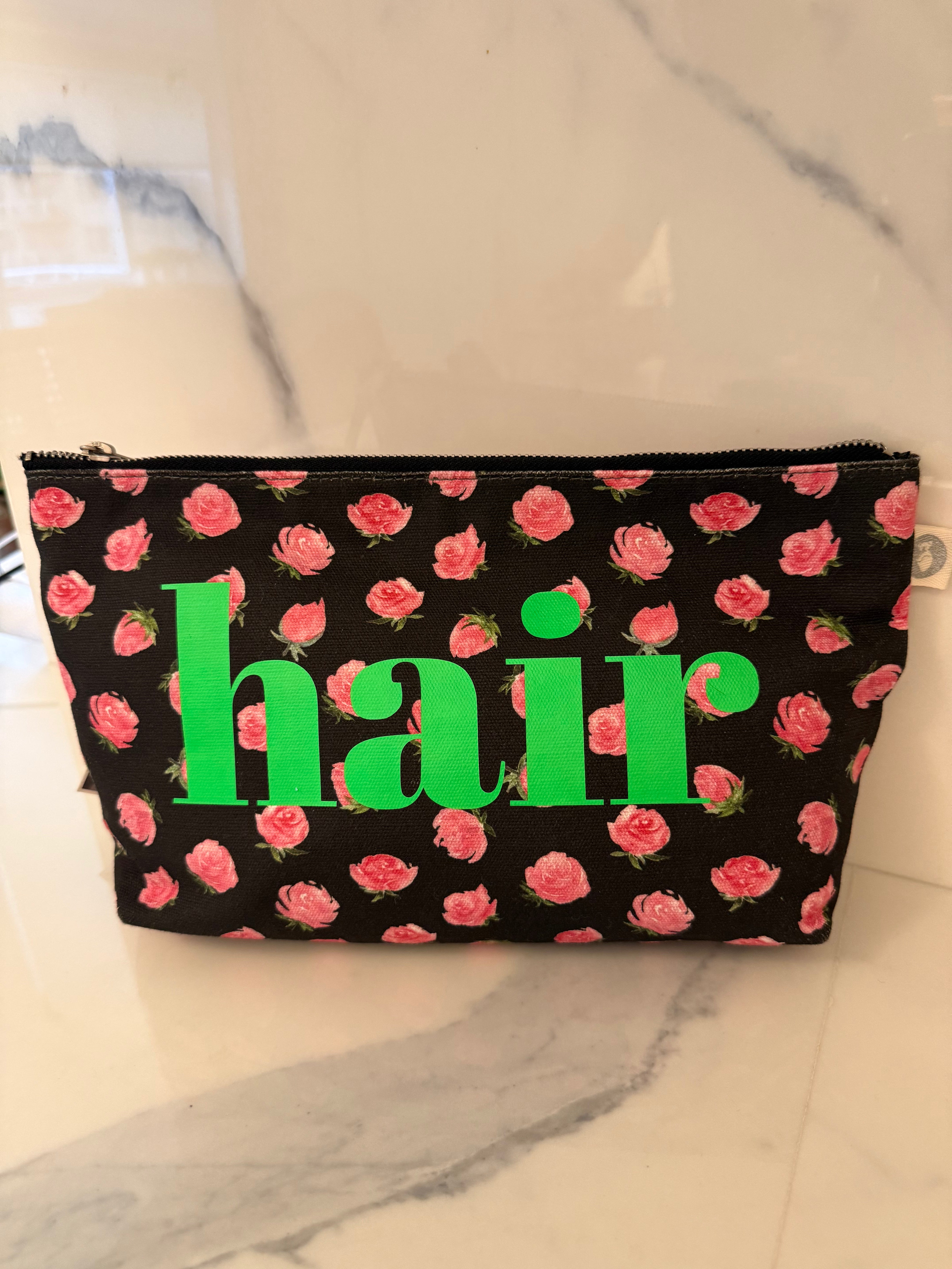 Black Floral Large Makeup Bag - HAIR LAST ONE! - Quilted Koala