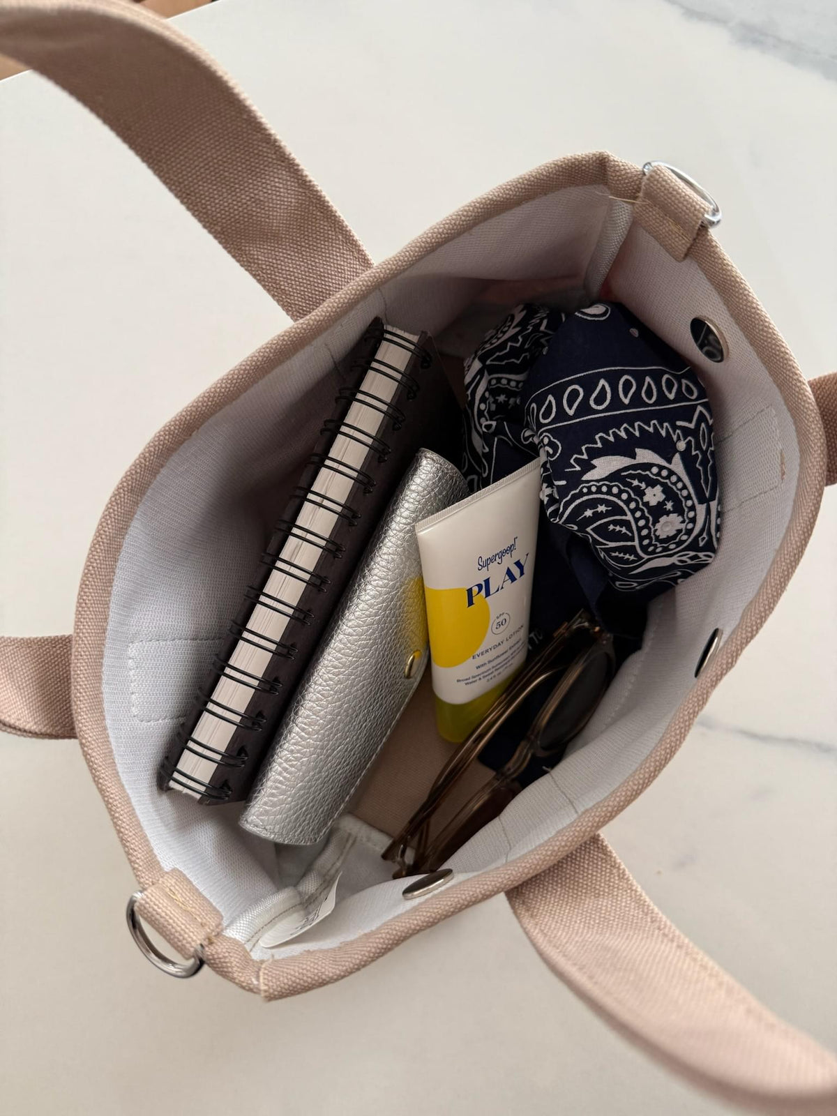 The Seaport Boat Bag - Stone Canvas Mini Monogram - Quilted Koala