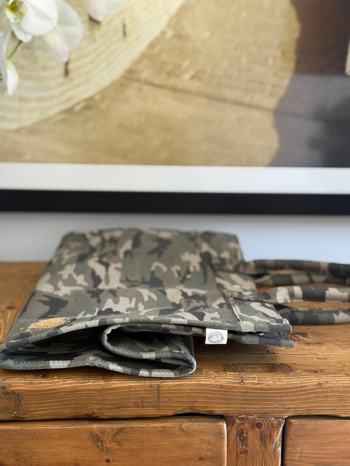 East West Bag: Green Camo & Dark Chocolate Monogram Stripe - Quilted Koala