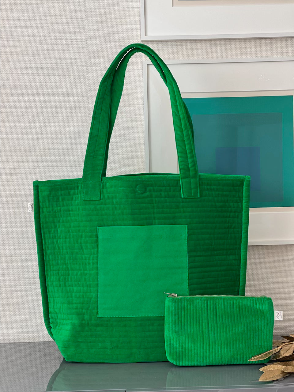 Quilted Velvet Electric Green Everything Bag + FREE Makeup Bag - Just $48 - Quilted Koala