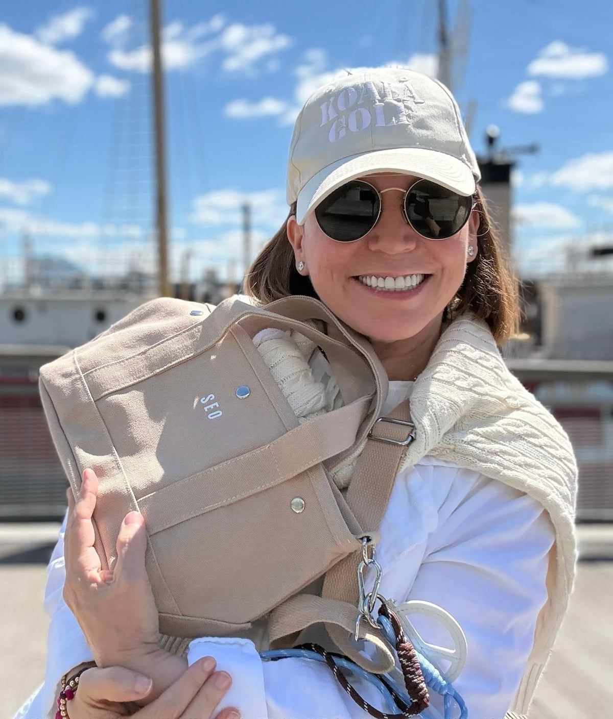 The Seaport Boat Bag - Stone Canvas *Add your Embellishment* - Quilted Koala