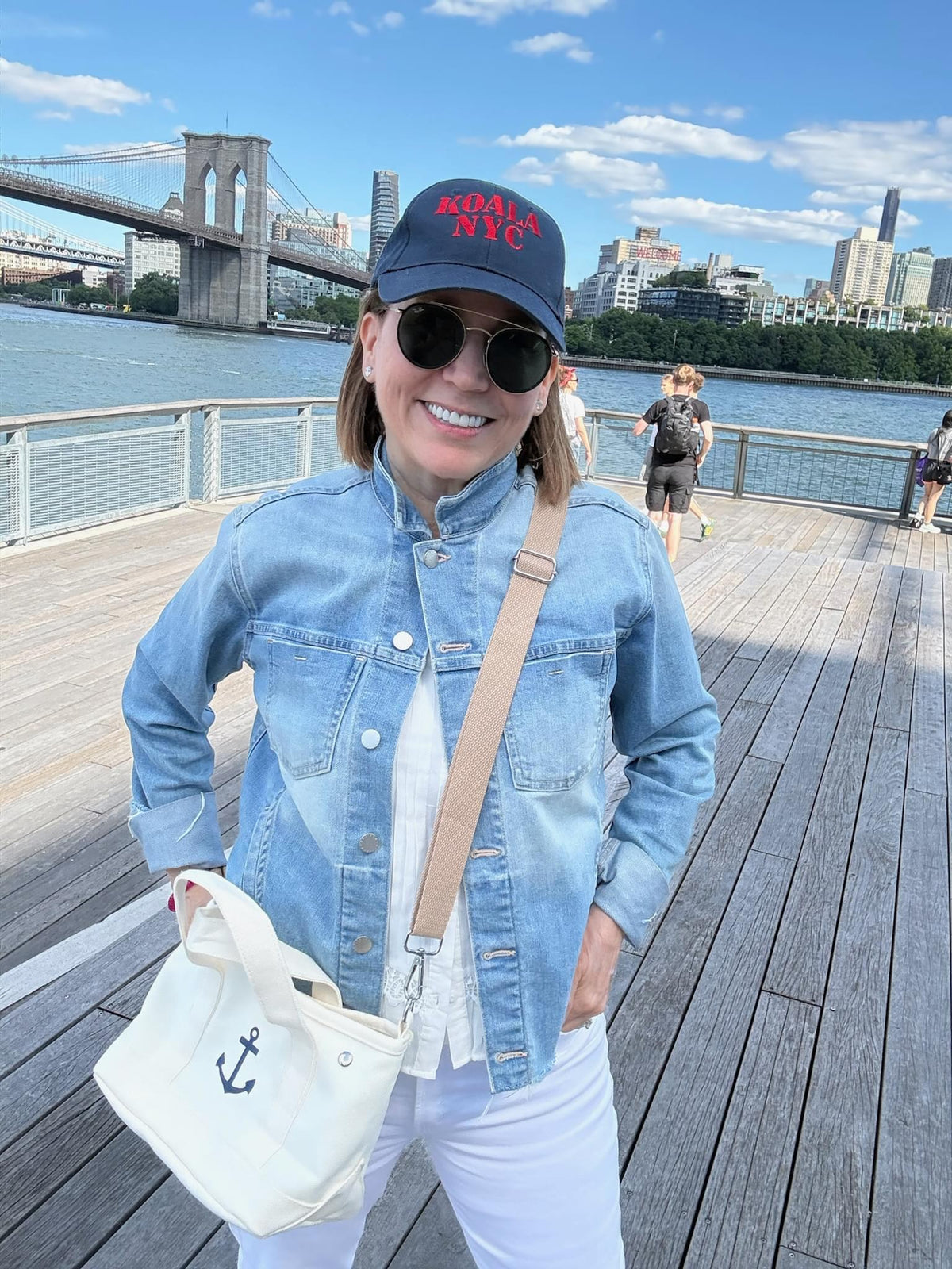 The Seaport Boat Bag - Natural Canvas Single Letter Monogram - Quilted Koala