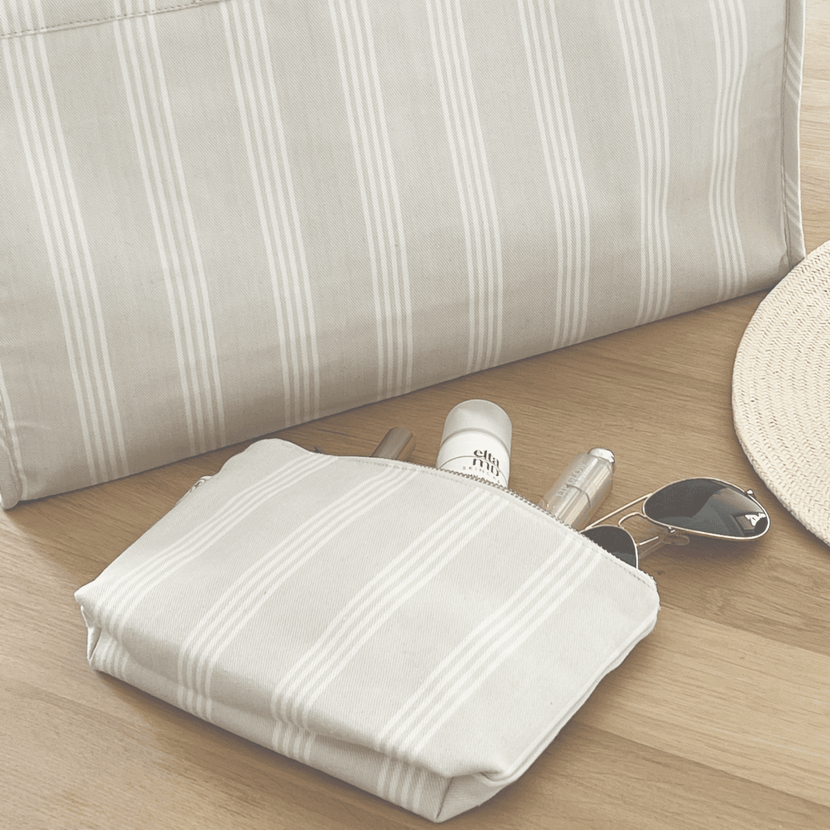 Koala Basics: Makeup Bag: Sand Ticking Stripe - Quilted Koala