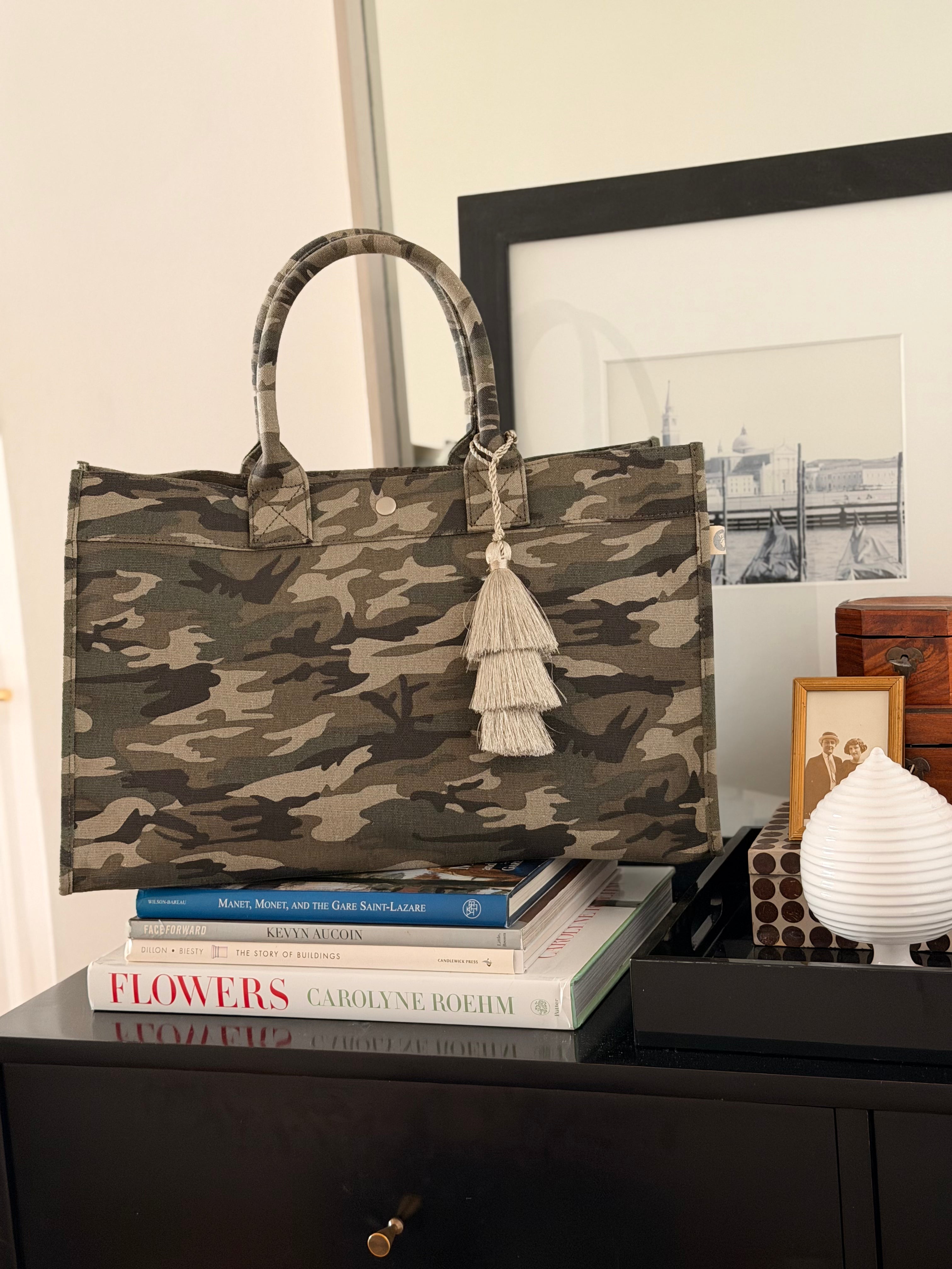 Green Camo East West Bag + FREE Champagne Tassel - Quilted Koala