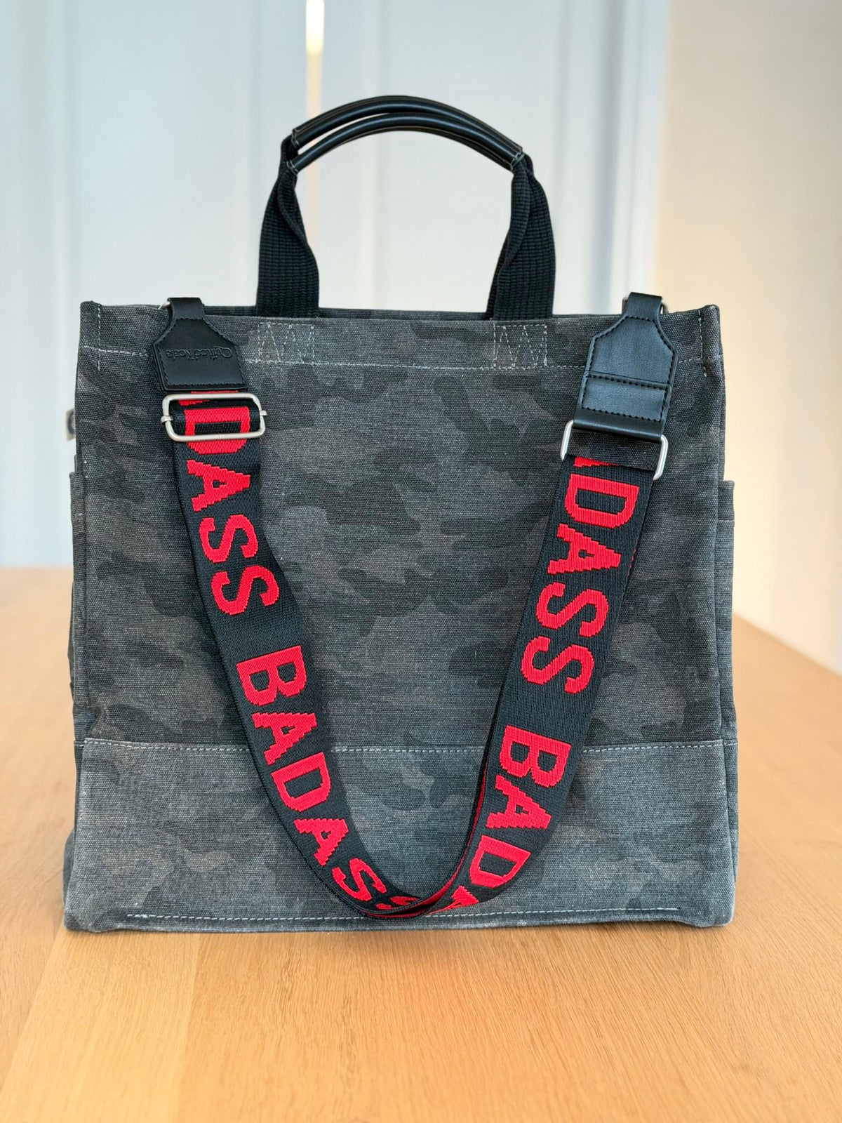 Black Camo Luxe North South Bag + FREE Black & Red BADASS Luxe Strap - Quilted Koala