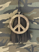 NEW! MOCHA Vegan Leather Tassel + Gold Peace Sign Charm - Quilted Koala