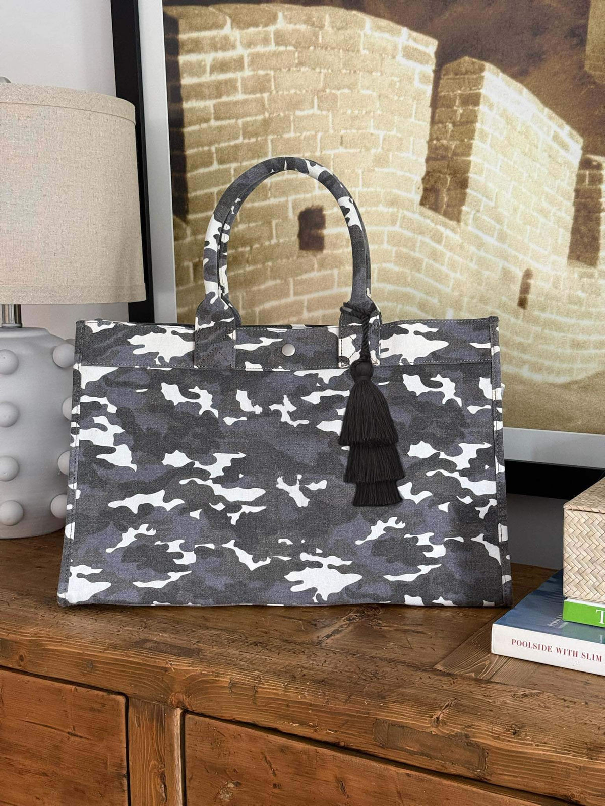 Grey Camo East West Bag + FREE Black Tassel - Quilted Koala