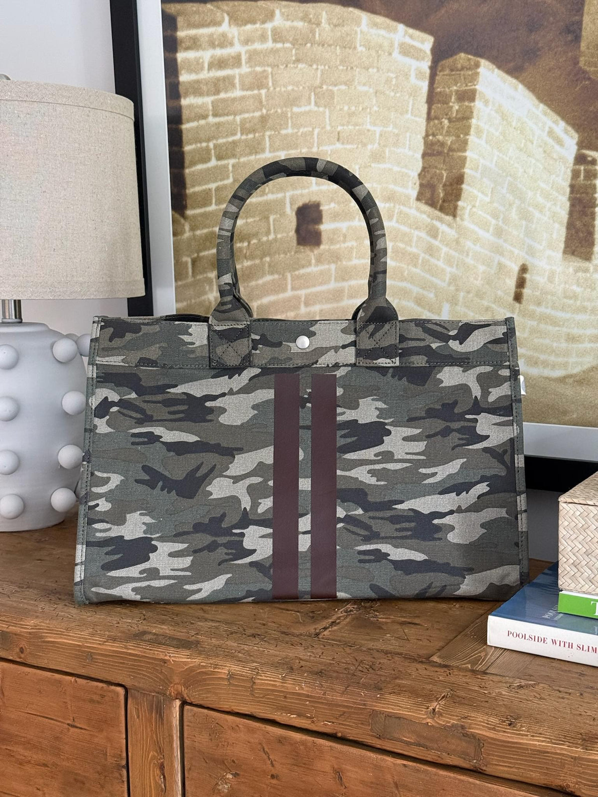 East West Bag: Green Camo & Dark Chocolate Double Stripe - Quilted Koala