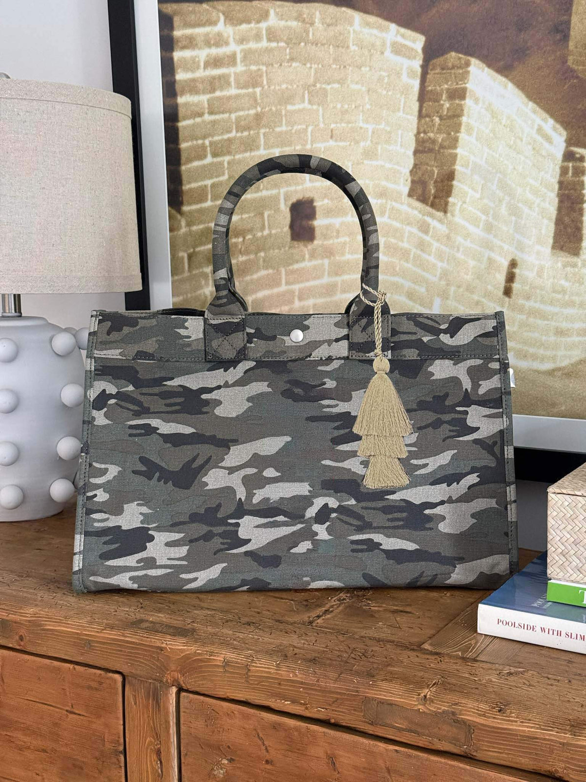 Green Camo East West Bag + FREE Champagne Tassel - Quilted Koala