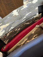 East West Bag: Grey Camo with Chocolate Brown Double Stripe - Quilted Koala