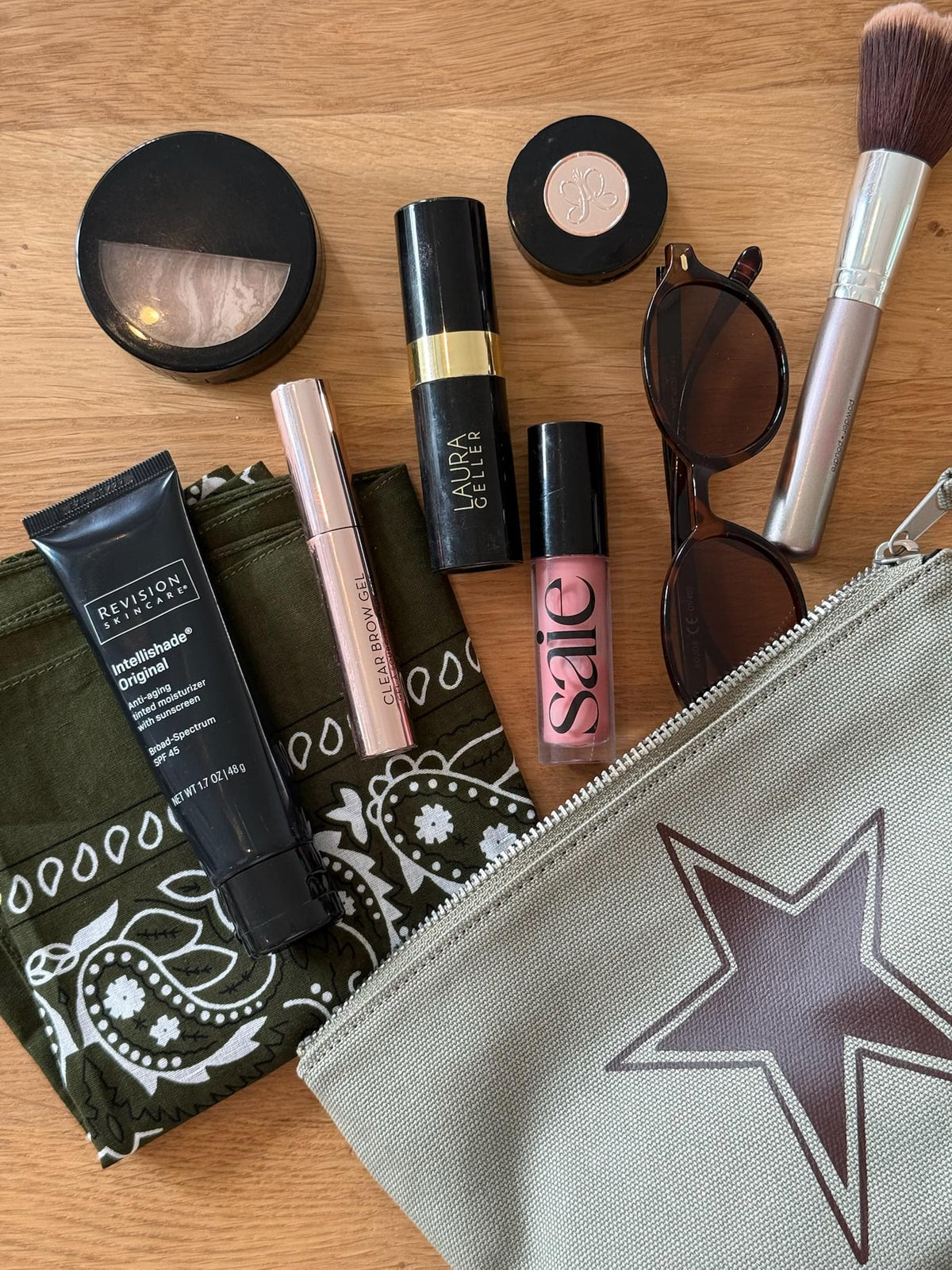 Olive Makeup Bag: Dark Chocolate Star - Quilted Koala