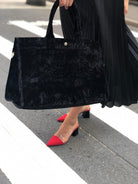 Black Velvet East West Bag + FREE Gold Tassel - Quilted Koala