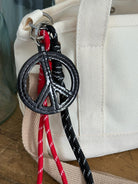 Paracord Bag Charm - Black Peace Charm with Black & Red - Quilted Koala