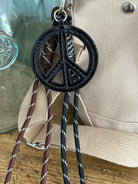 Paracord Bag Charm - Black Peace Charm with Black & Brown - Quilted Koala