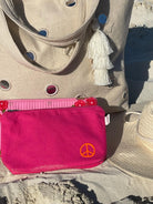 Pink Makeup Bag- Small Neon Orange Peace Sign - Quilted Koala