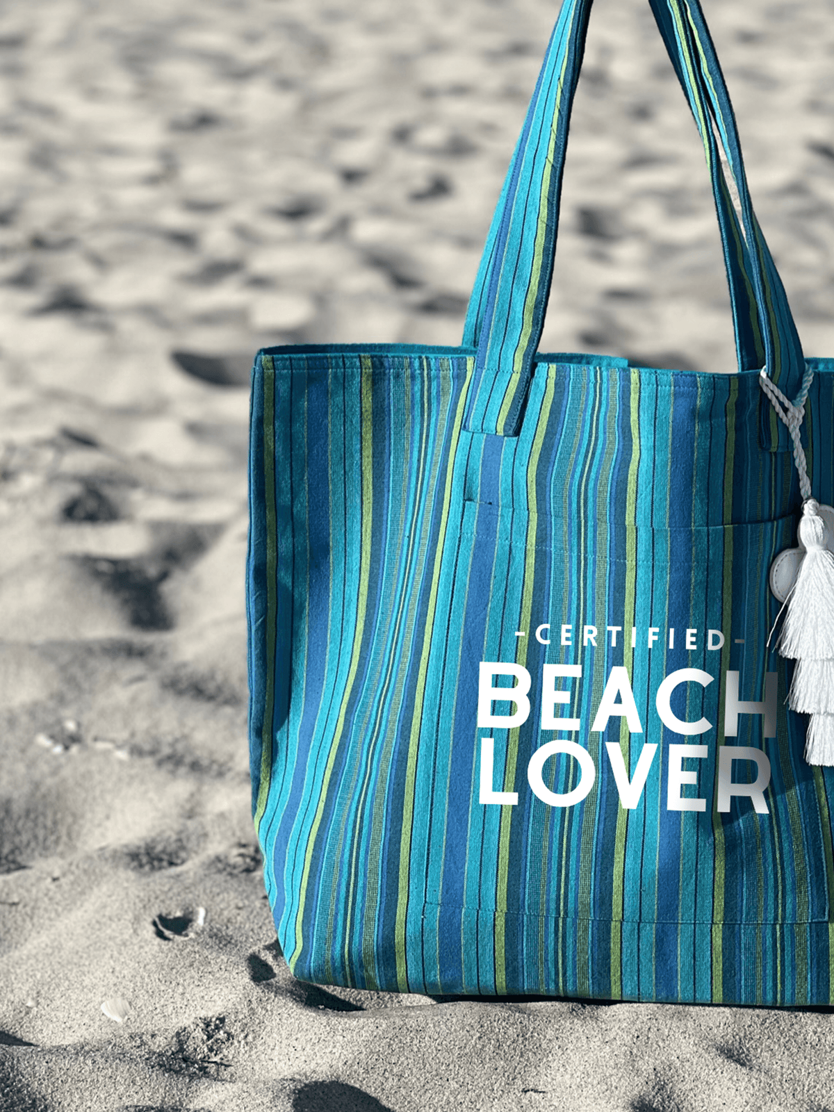 Blue Happy Stripe Everything Bag - White Matte Certified Beach Lover - Quilted Koala