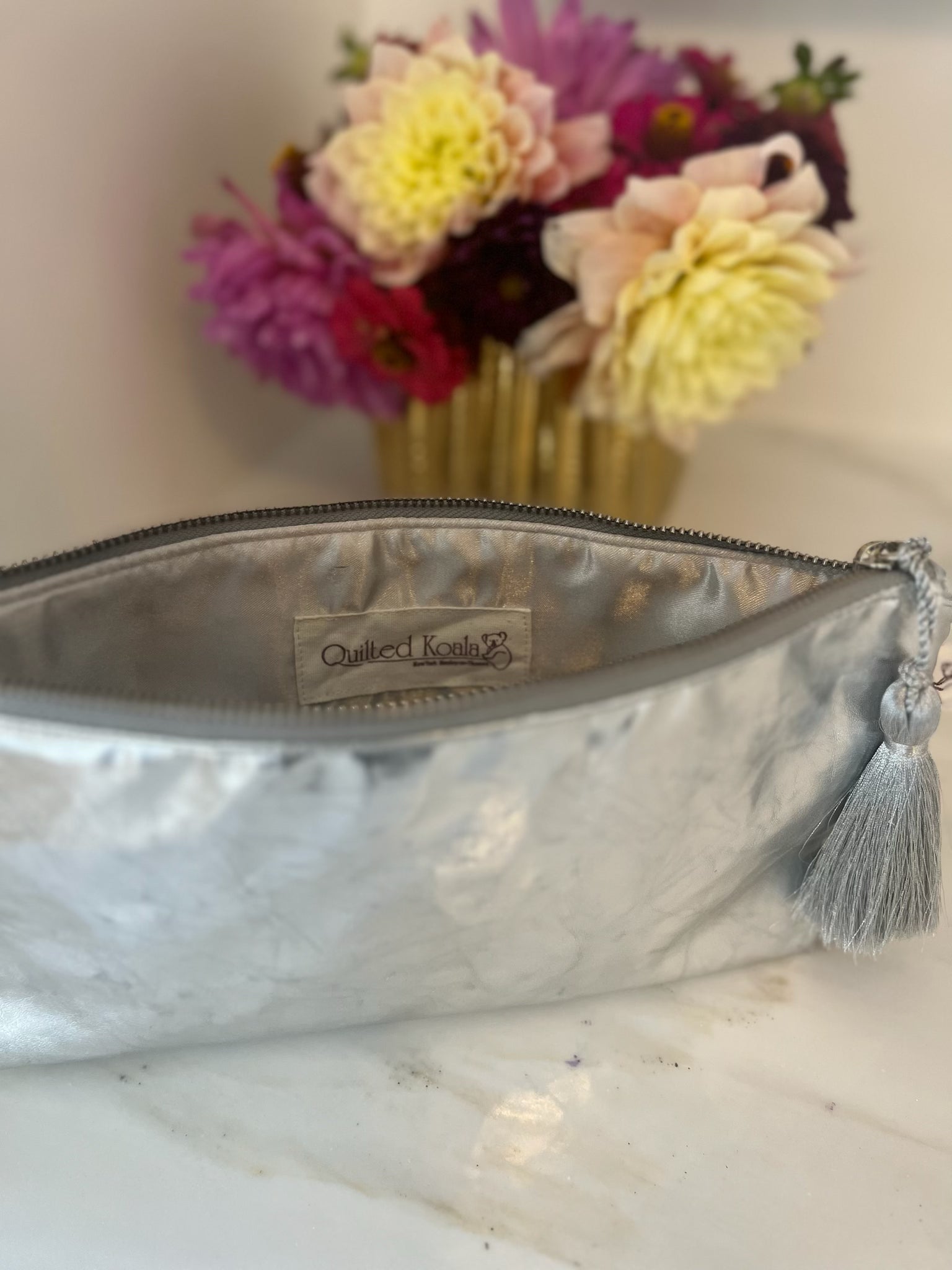 Silver Metallic Hold Me Clutch - Quilted Koala