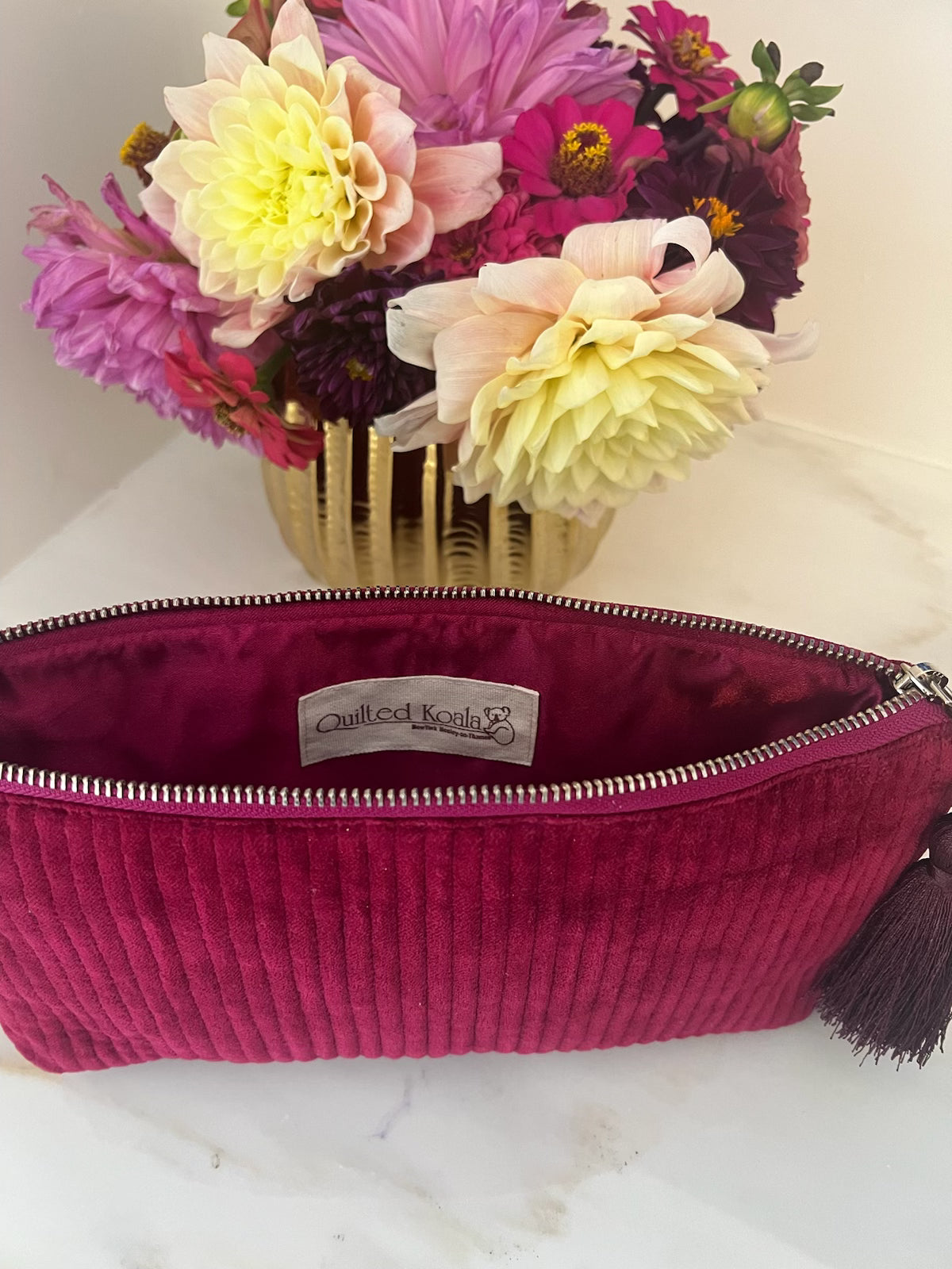 Pink Crushed Velvet Luxe North South Bag Gift Set - Quilted Koala