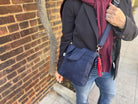 Midi Town Crossbody Bag: Navy Vegan Suede + Beaded Paracord Charm - Quilted Koala