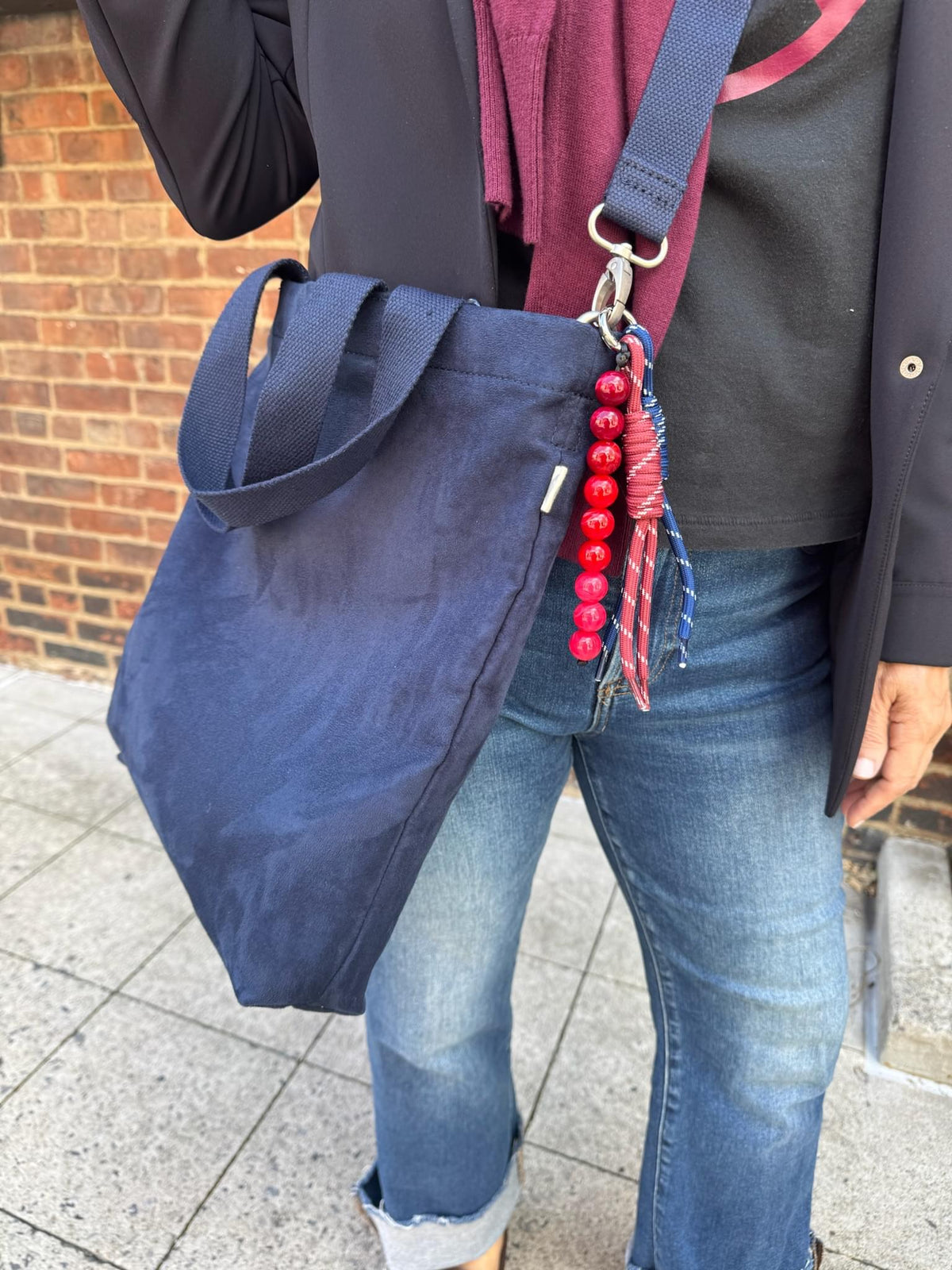 Town Crossbody Bag: Navy Vegan Suede + Beaded Paracord Charm - Quilted Koala