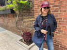 Town Crossbody Bag: Navy Vegan Suede + Beaded Paracord Charm - Quilted Koala