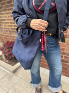 Town Crossbody Bag: Navy Vegan Suede + Beaded Paracord Charm - Quilted Koala