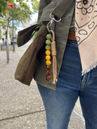 Midi Town Crossbody Bag: Olive Vegan Suede + Beaded Paracord Charm - Quilted Koala