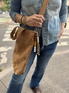 Town Crossbody Bag: Mocha Vegan Suede + Beaded Paracord Charm - Quilted Koala