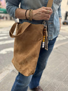 Town Crossbody Bag: Mocha Vegan Suede + Beaded Paracord Charm - Quilted Koala