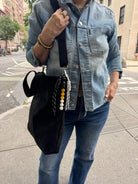 Town Crossbody Bag: Black Vegan Suede + Beaded Paracord Charm - Quilted Koala