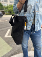 Town Crossbody Bag: Black Vegan Suede + Beaded Paracord Charm - Quilted Koala