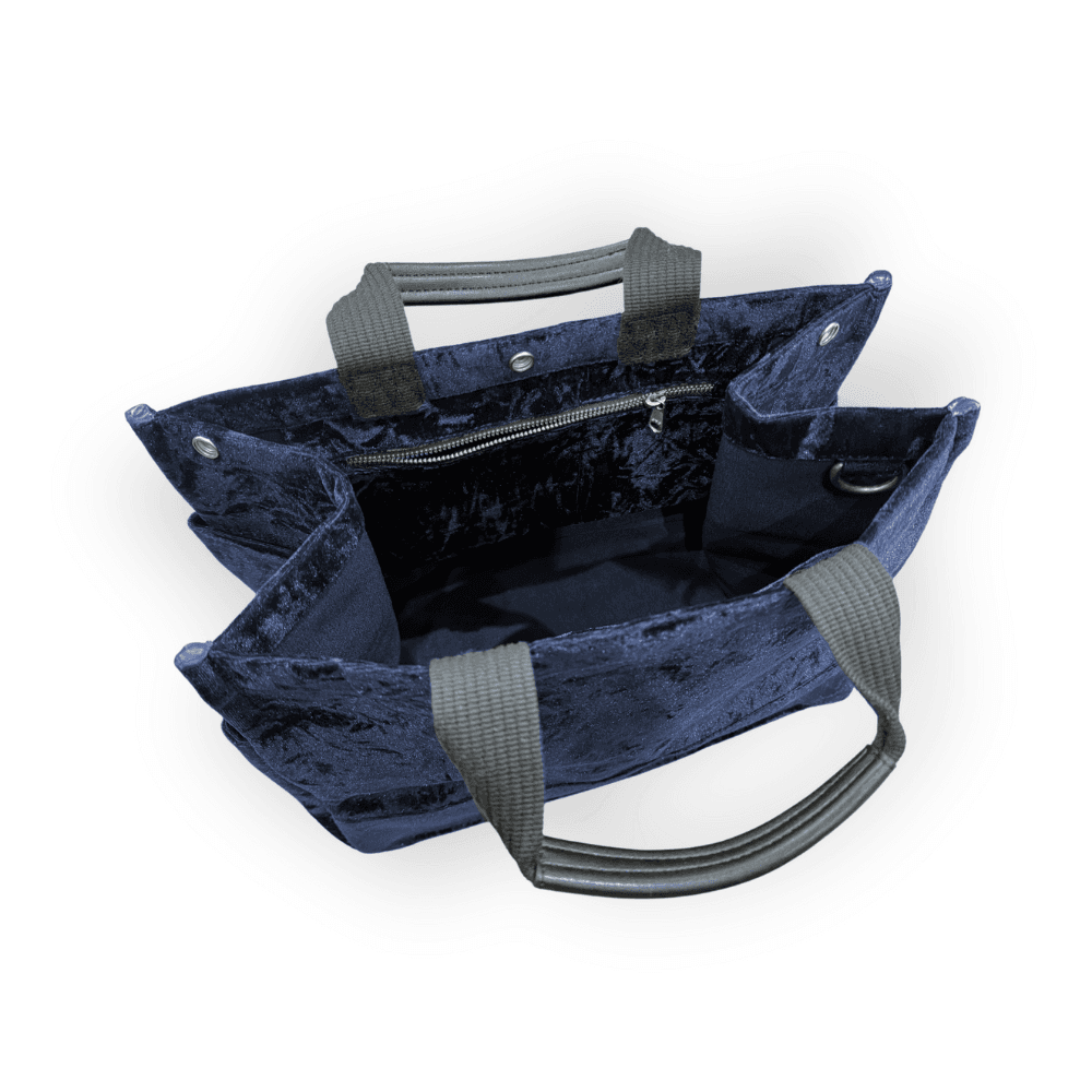 Midnight Blue Velvet Luxe North South Bag + FREE Navy & Gold Luxe Strap - Quilted Koala