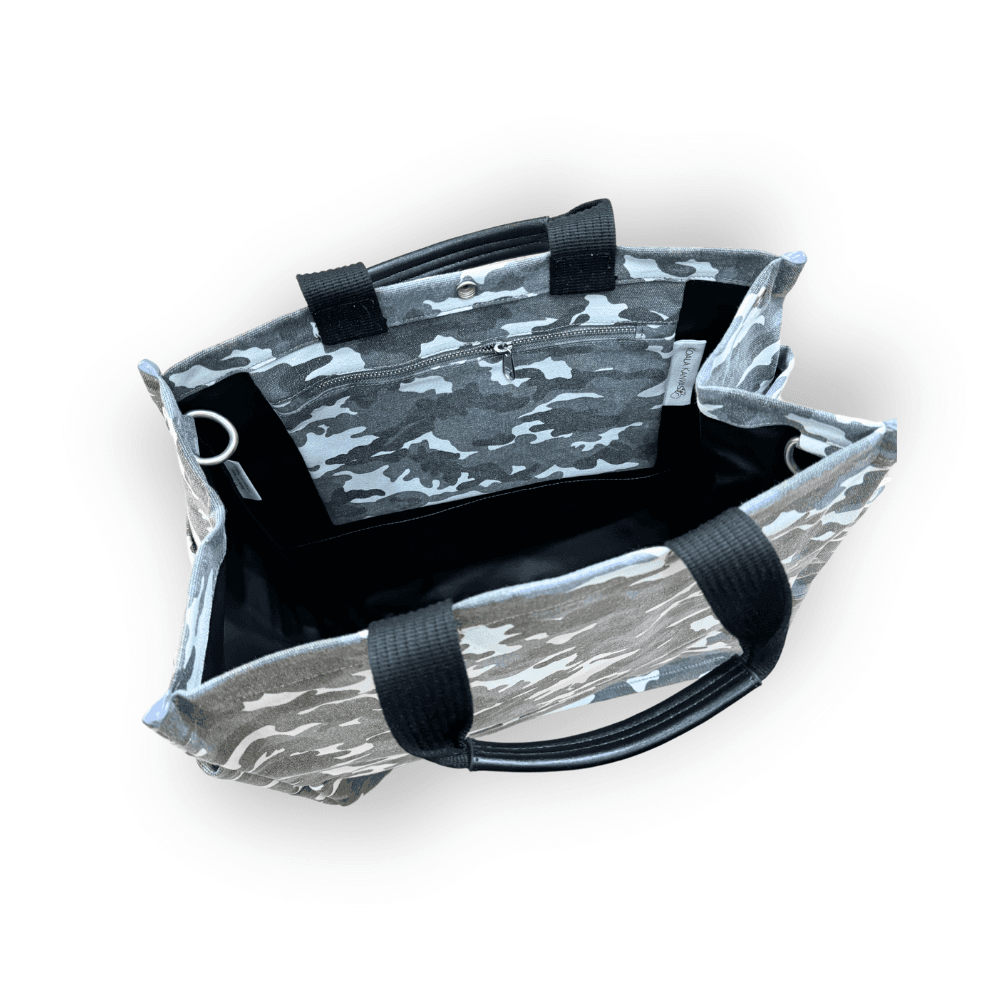 Grey Camo Luxe North South Bag + FREE Neon Yellow & Grey Luxe Strap - Quilted Koala
