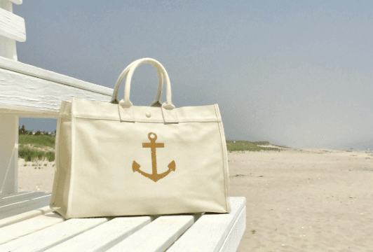 East West Bag: Natural with Gold Anchor - Quilted Koala