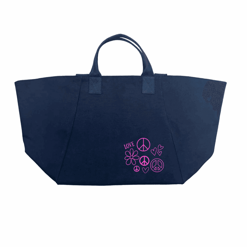 Navy Chelsea Bag with LOVE, HEARTS + PEACE (Pink) NEW! - Quilted Koala