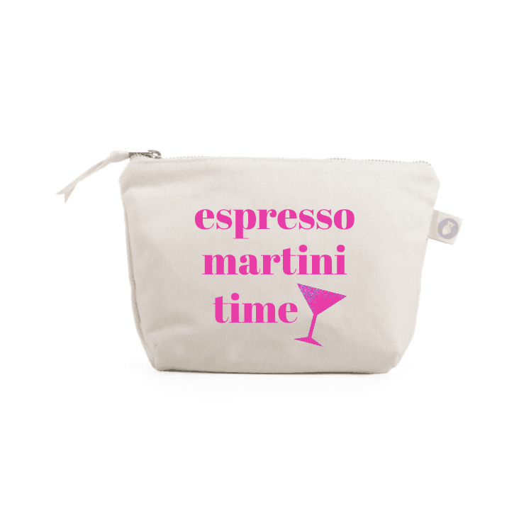 Espresso Martini Time - Natural Makeup Bag with Pink - NEW! - Quilted Koala