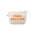Natural Makeup Bag with Neon Tangerine I LAKE YOU A LOT - Quilted Koala