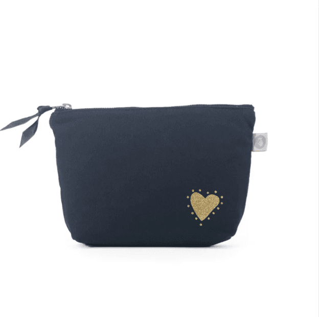 Navy Makeup Bag with Gold Glow Heart - NEW! - Quilted Koala