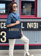 Denim Upright Bag with Gold Glitter AMOUR - Quilted Koala
