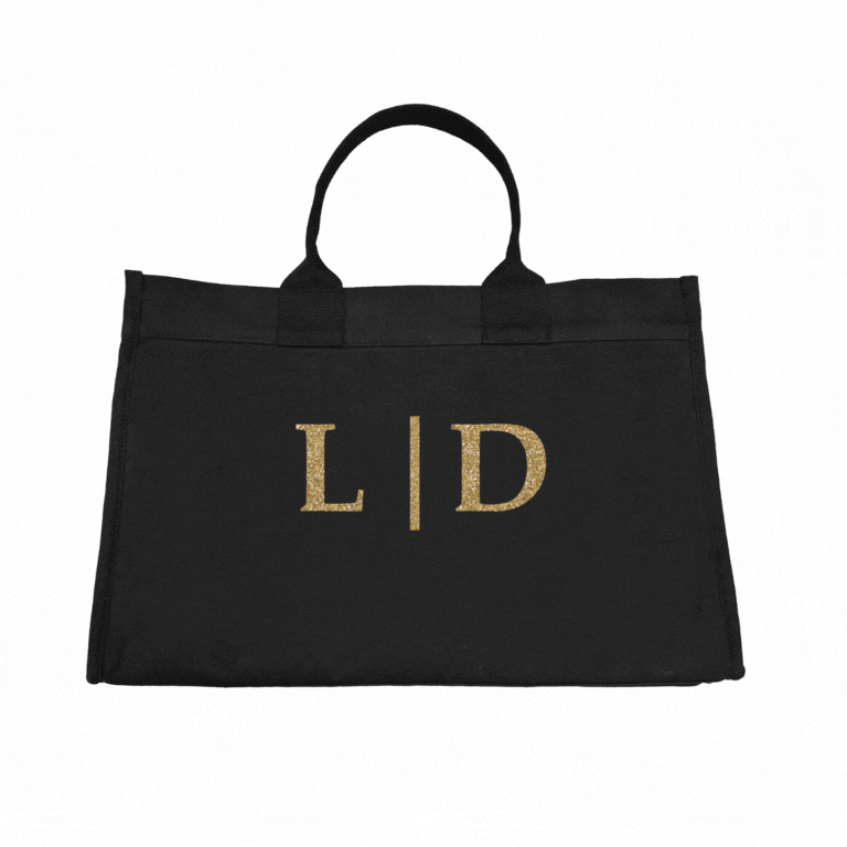 Anywhere Bag - Zip-Top Travel Tote with Trolley Sleeve (Black) SPLIT LETTER MONOGRAM - Quilted Koala