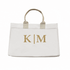 Anywhere Bag – Zip‑Top Travel Tote (Natural) with Trolley Sleeve SPLIT LETTER MONOGRAM - Quilted Koala