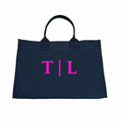 Anywhere Bag - Zip-Top Tote with Trolley Sleeve in Navy SPLIT LETTER MONOGRAM - Quilted Koala