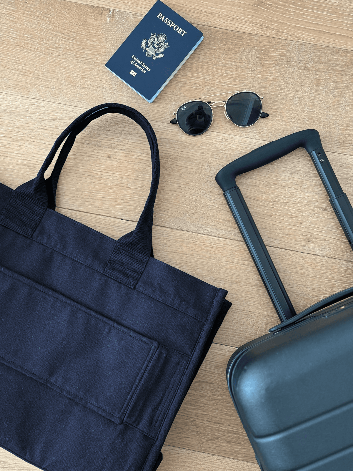 Anywhere Bag - Zip-Top Tote with Trolley Sleeve in Navy SPLIT LETTER MONOGRAM - Quilted Koala