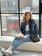Midi Town Crossbody Bag: Black Vegan Suede - Quilted Koala