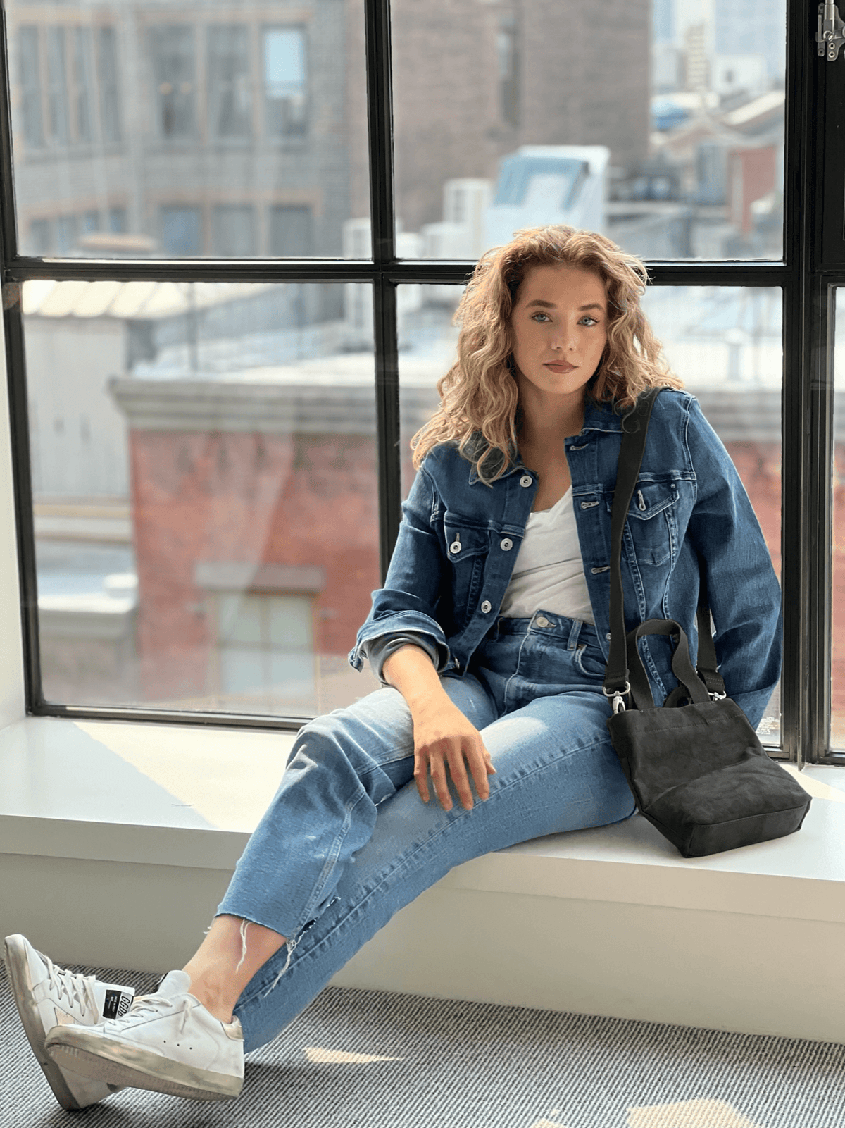 Midi Town Crossbody Bag: Black Vegan Suede - Quilted Koala
