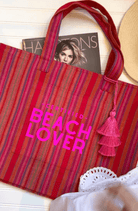 Pink Happy Stripe Everything Bag - Neon Pink Matte Certified Beach Lover - Quilted Koala