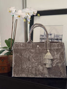 Grey Velvet East West Bag + FREE Silver Tassel - Quilted Koala