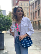 Blue Shibori Mini City Bag with Pink/Green LOVE Stripe Strap - Quilted Koala